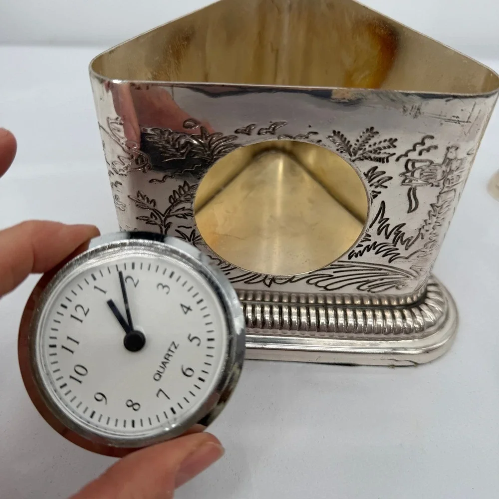 Andrea by Sadek Desk Clock Chinoiserie Triangular Trinket Tea Box Caddy - Picture 11 of 14